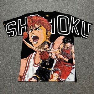 Anime Slam Dunk AOP Shohoku Basketball Graphic Print Black T Shirt Mens Size XL